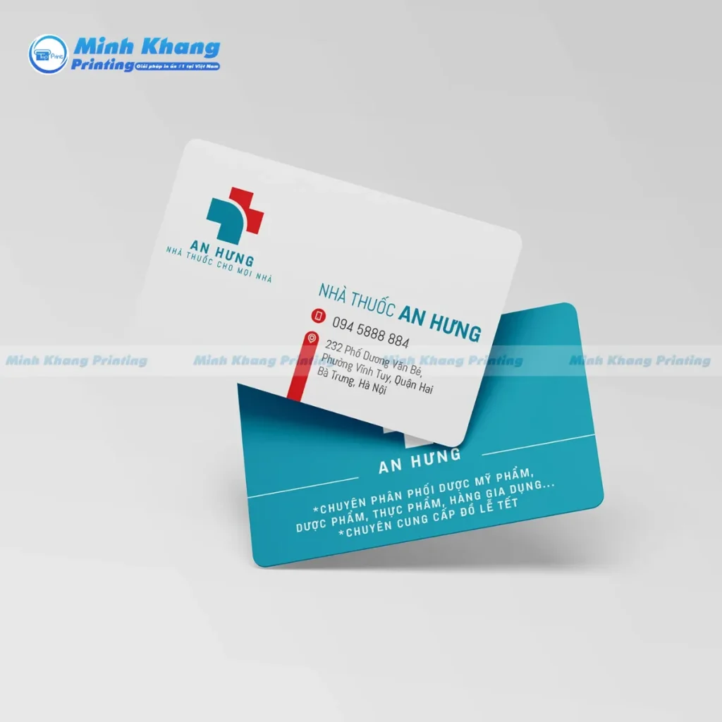 Mẫu card visit bo góc nhà thuốc giấy couche cán mờ chống nước