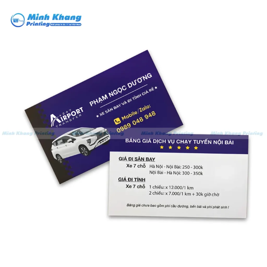 Mẫu card visit dịch vụ xe sân bay tuyến nội bài, đi tỉnh 