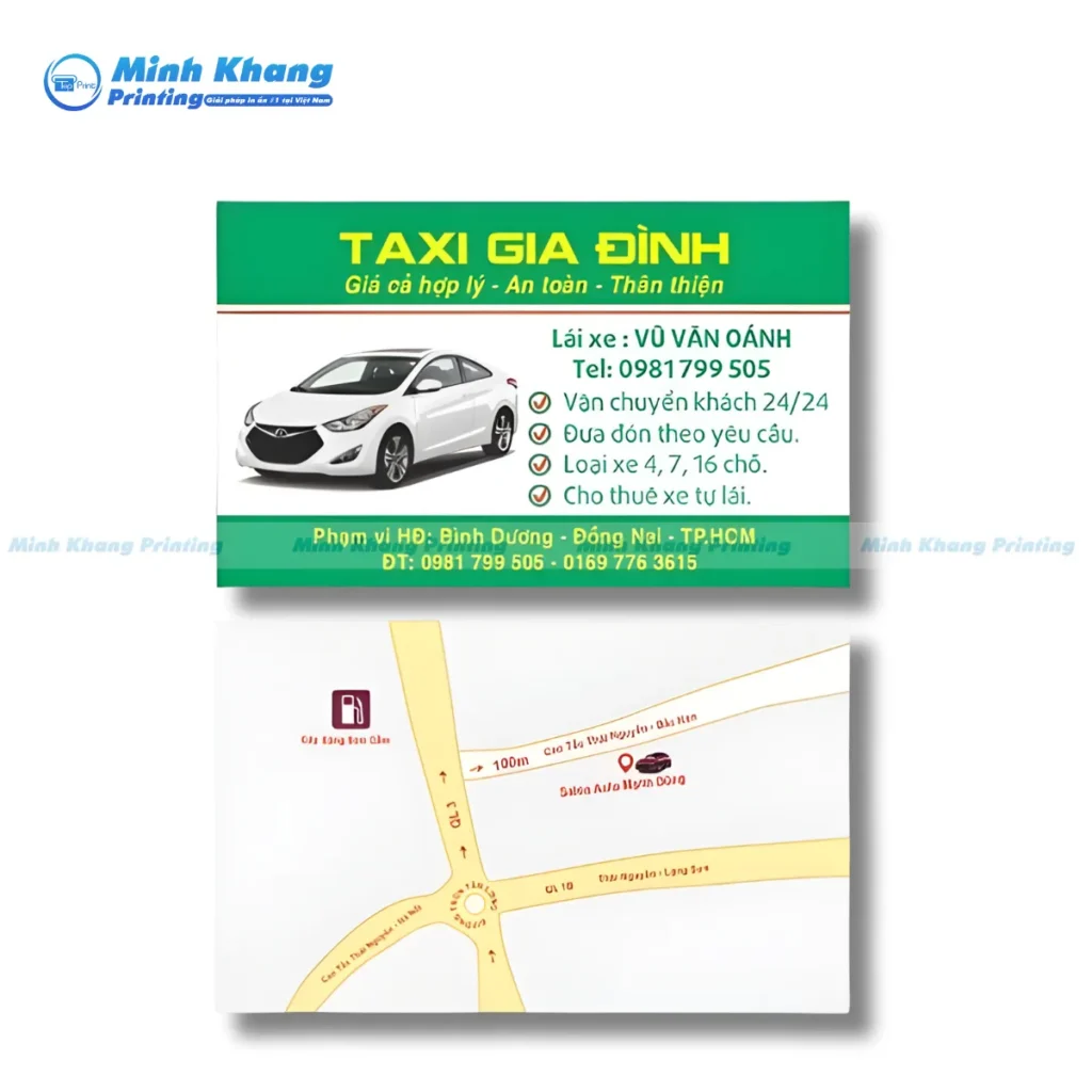 Mẫu thiết kế name card taxi gia đình có hình địa chỉ phía sau 