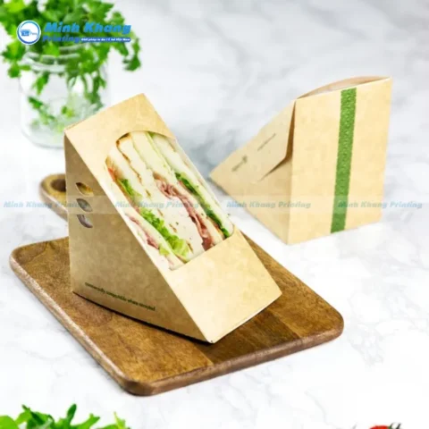 Mẫu hộp giấy đựng sandwich giấy Kraft tái chế, thể hiện rõ xu hướng thân thiện môi trường