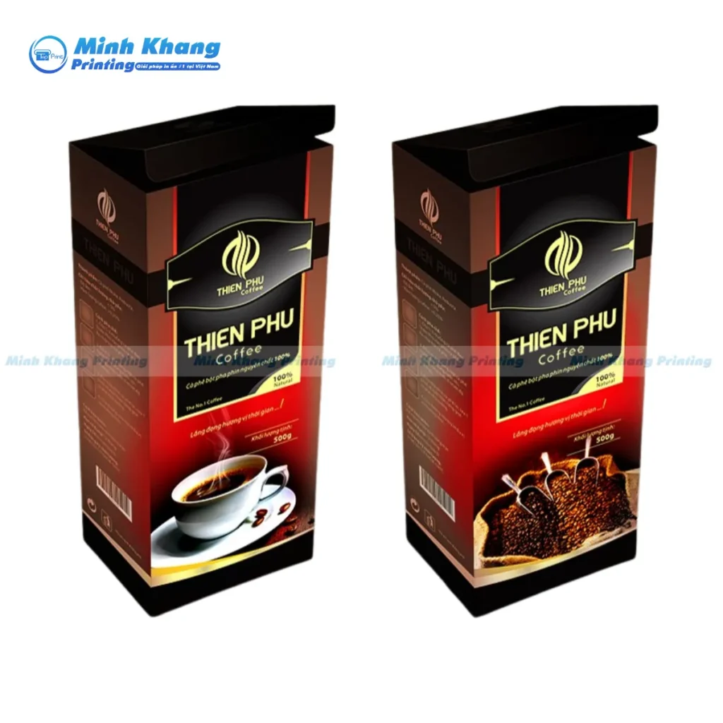 Mẫu hộp cà phê Thiên Phú đựng cà phe rang xay định lượng 300g in offset