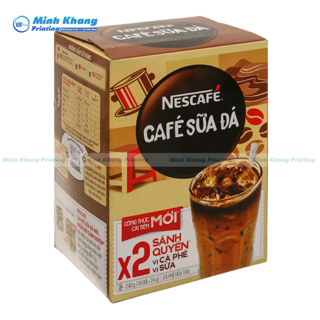 Mẫu bao bì bằng giấy Couche cán màng mờ giúp thương hiệu cà phê trông hiện đại và tinh tế