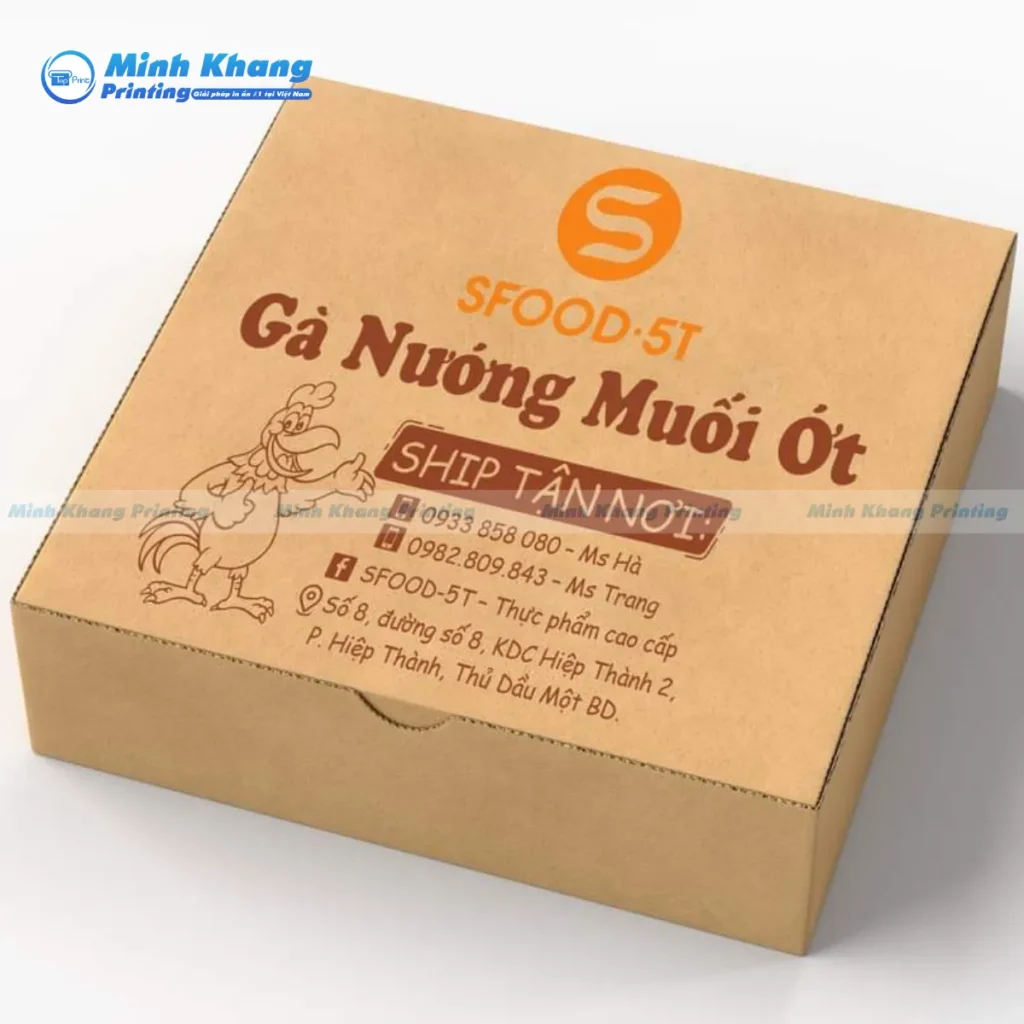Mẫu hộp giấy đựng gà nướng nguyên con kích thước lớn được bồi thêm lớp sóng E giúp chịu lực