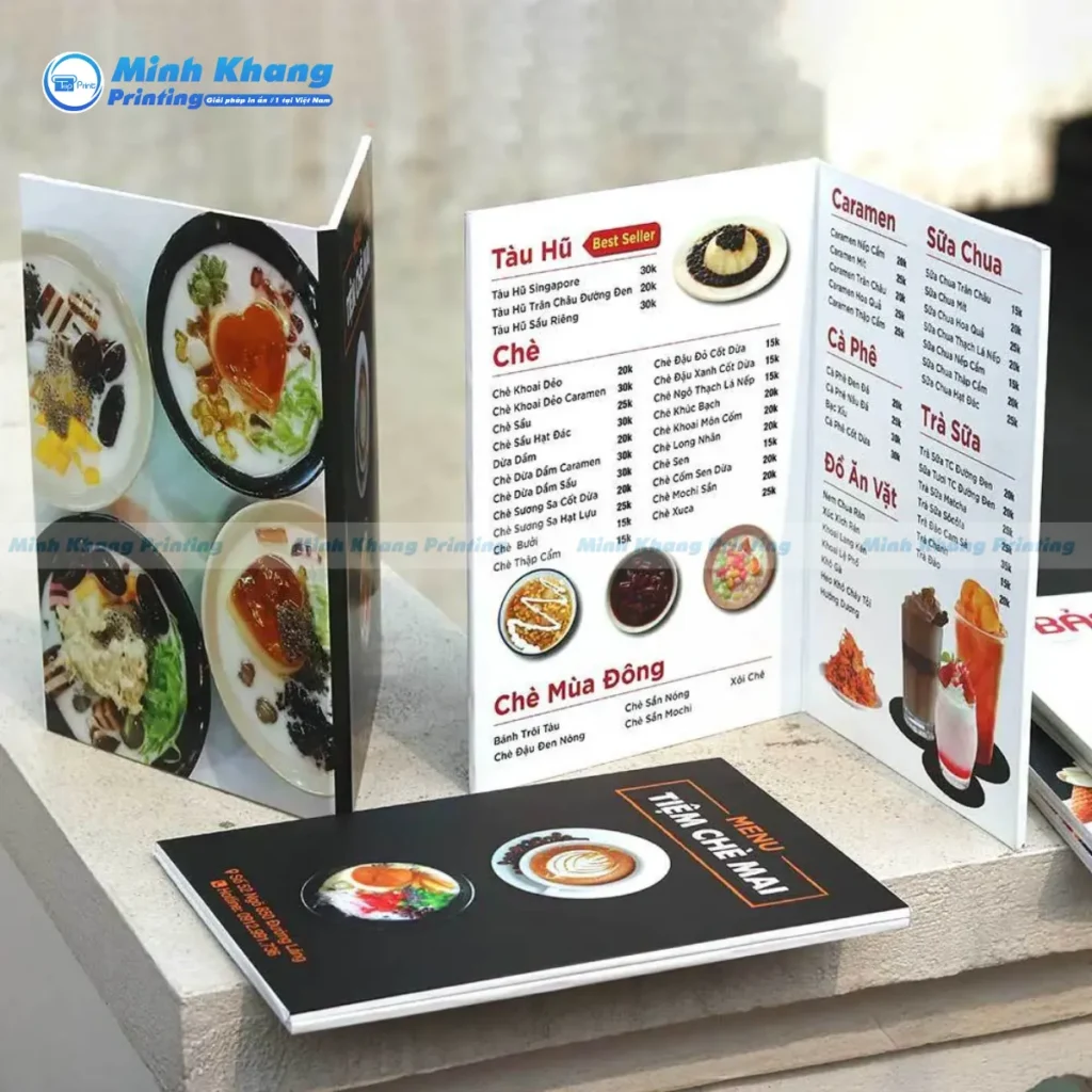 Mẫu menu gập bồi formex quán chè