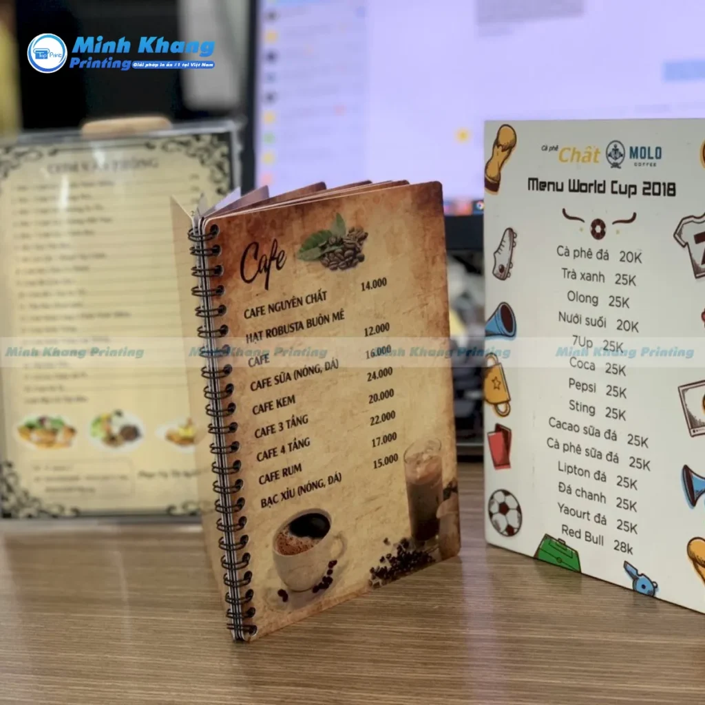 Mẫu bìa thực đơn quán nước, quán cà phê chống thấm thể hiện sự chuyên nghiệp