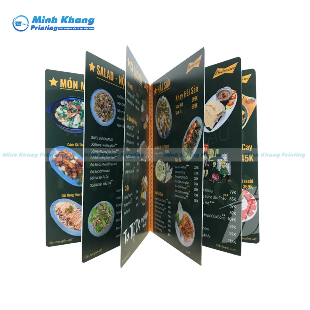 Mẫu menu nhựa đẹp cho nhà hàng đóng gáy bằng lò xo