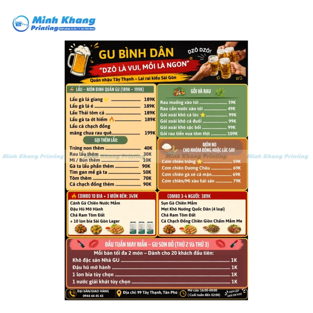 Mẫu Menu quán bia hơi bình dân