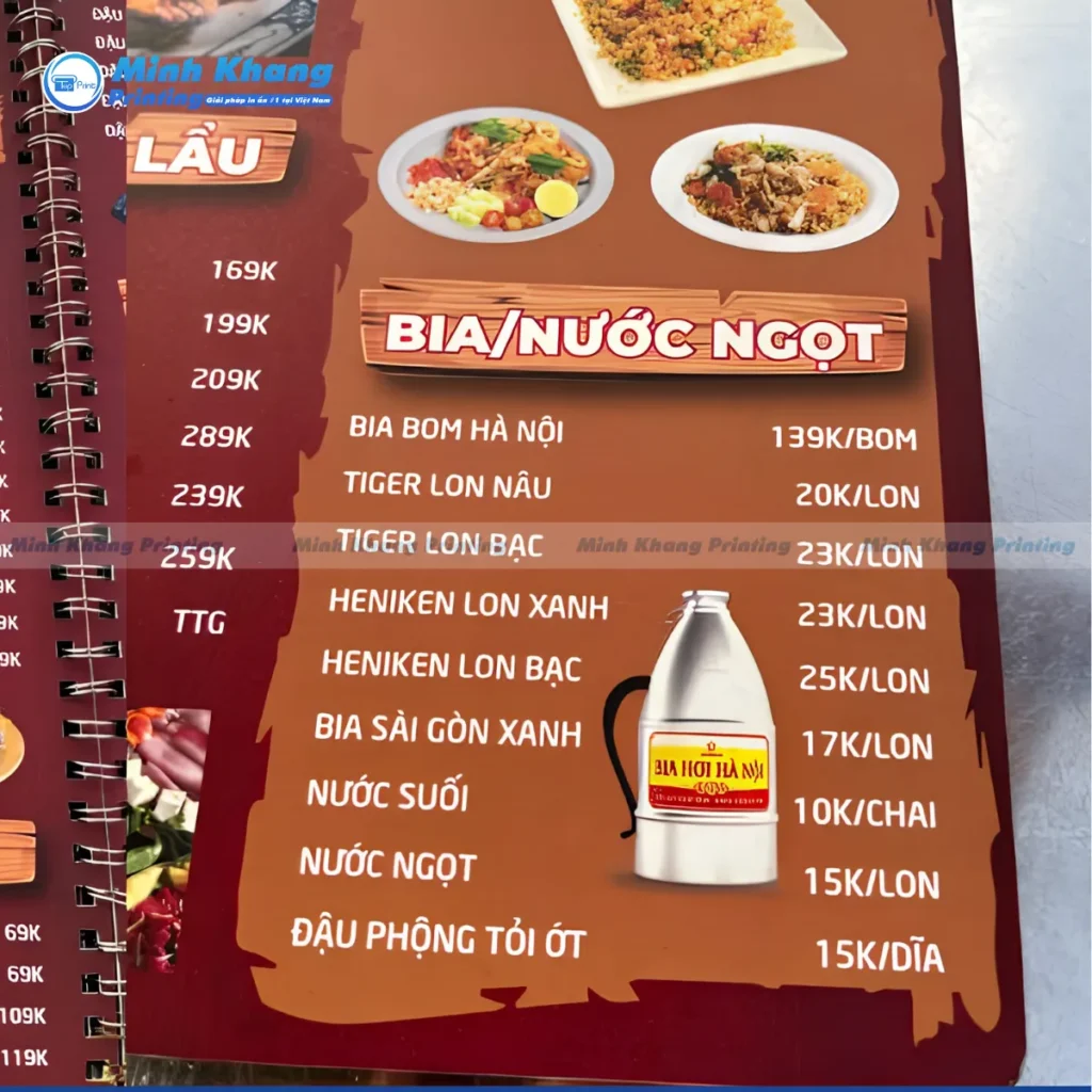 Mẫu menu quán bia nhậu hà nội