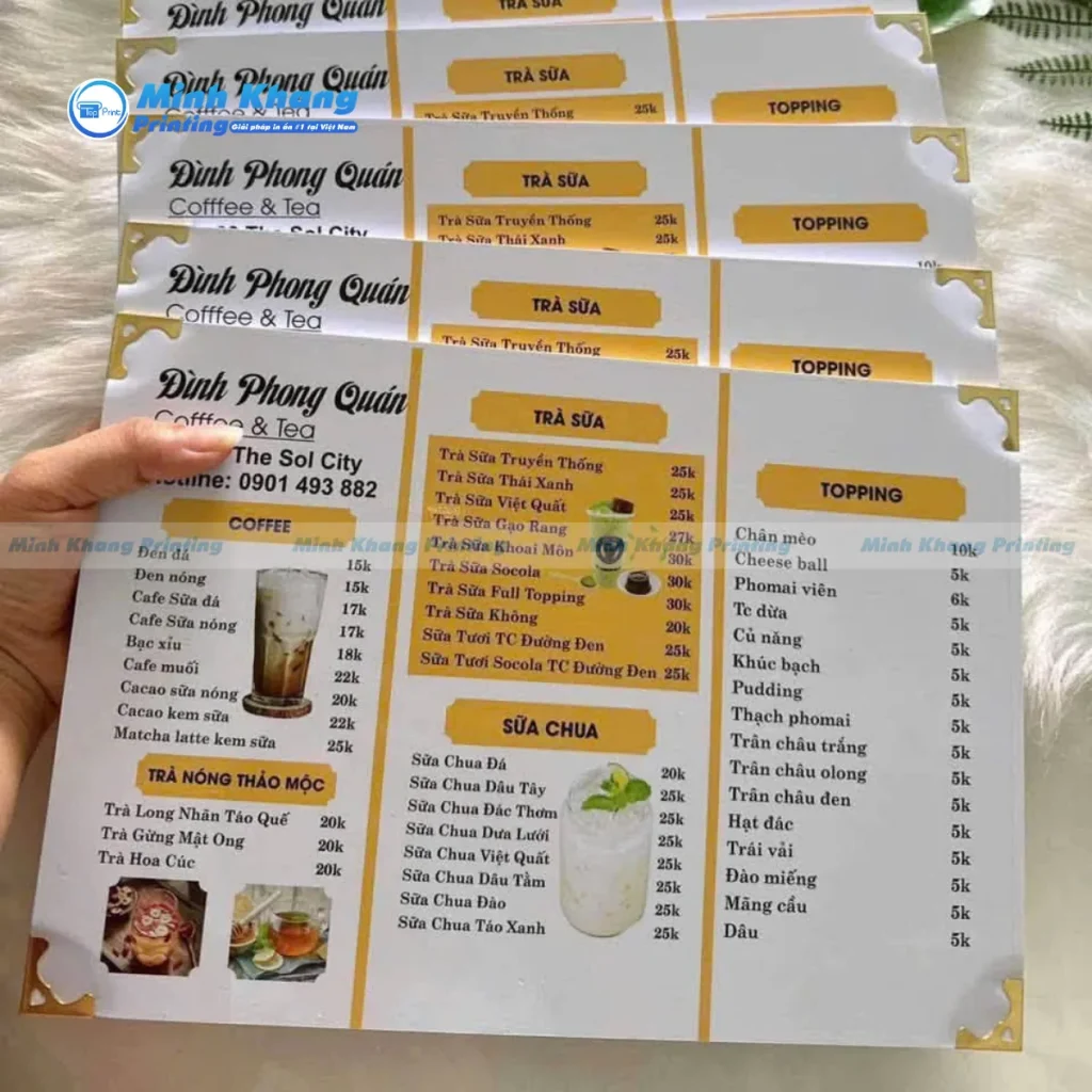 Mẫu menu quán trà sữa đẹp chất liệu formex dày 5mm