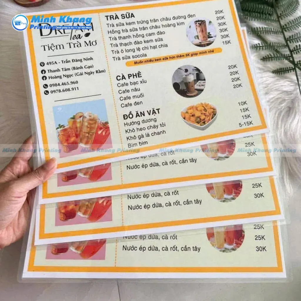 Mẫu menu quán trà / trà sữa chất liệu PVC chống thấm nước