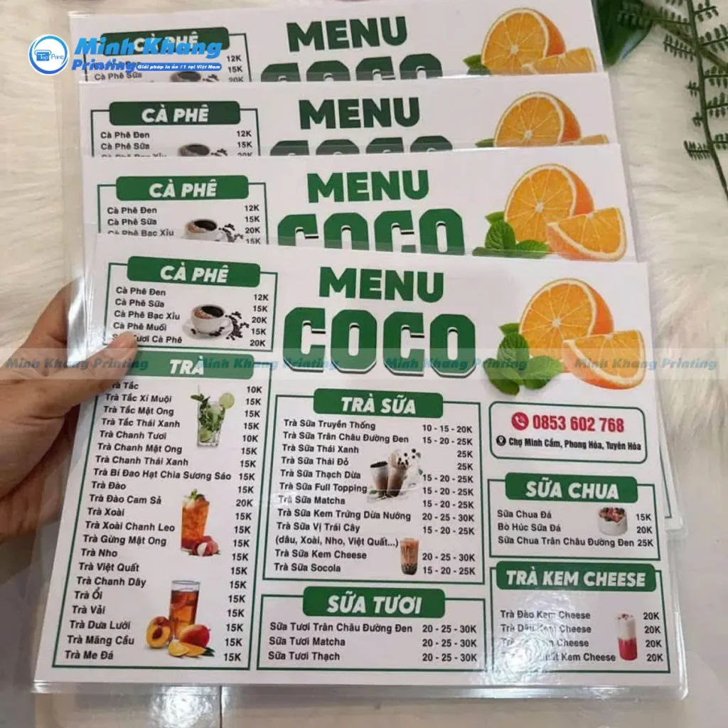 menu quán trà sữa