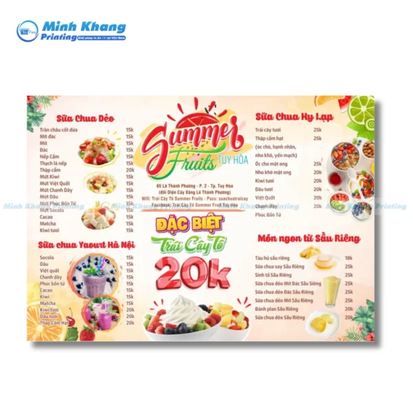 Mẫu menu quán trà sữa kèm món ăn vặt ấn tượng