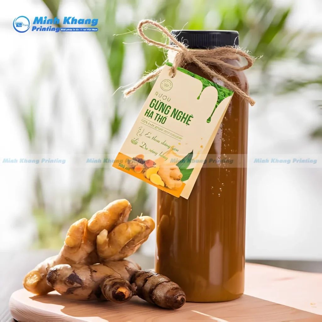 Mẫu tag treo rượu gừng nghệ Hạ Thổ tự làm, chất liệu giấy couche