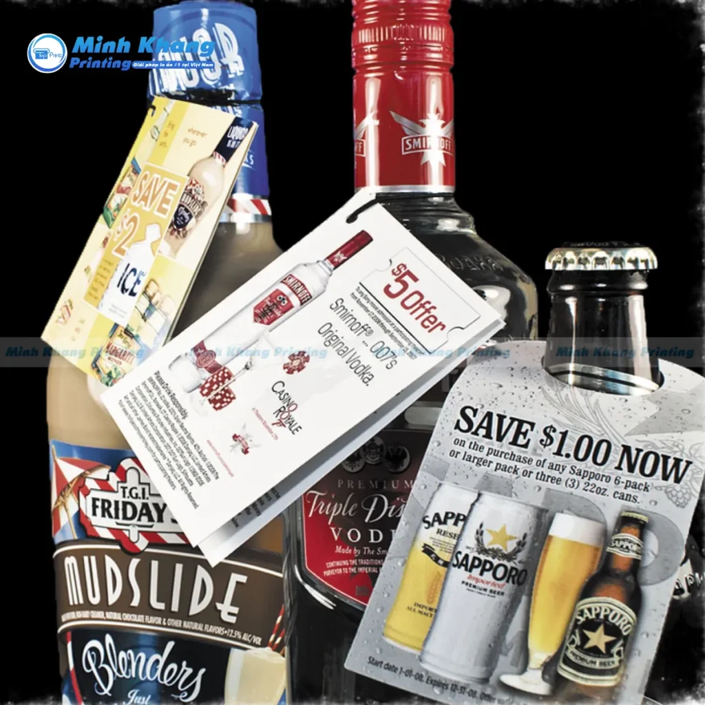 Mẫu tag đôi giới thiệu sản phẩm có cồn, rượu, bia có cán chống thấm nước