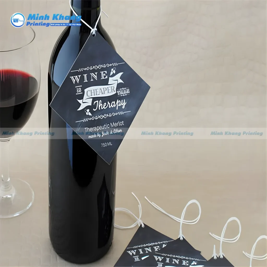 Mẫu tag hình vuông treo chai rượu kích thước 4 x 4 cm