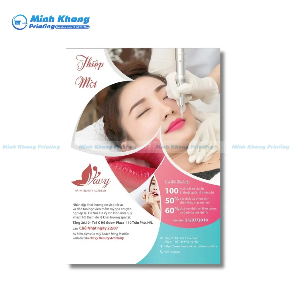 Mẫu tờ rơi thẩm mỹ spa Hà Vy Beauty Academy in hình ảnh mô phỏng kết quả sau liệu trình