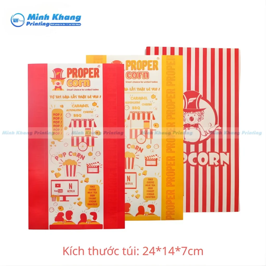 Mẫu túi đựng bắp rang bơ tái chế là lựa chọn tuyệt vời cho các chiến dịch marketing xanh và bền vững