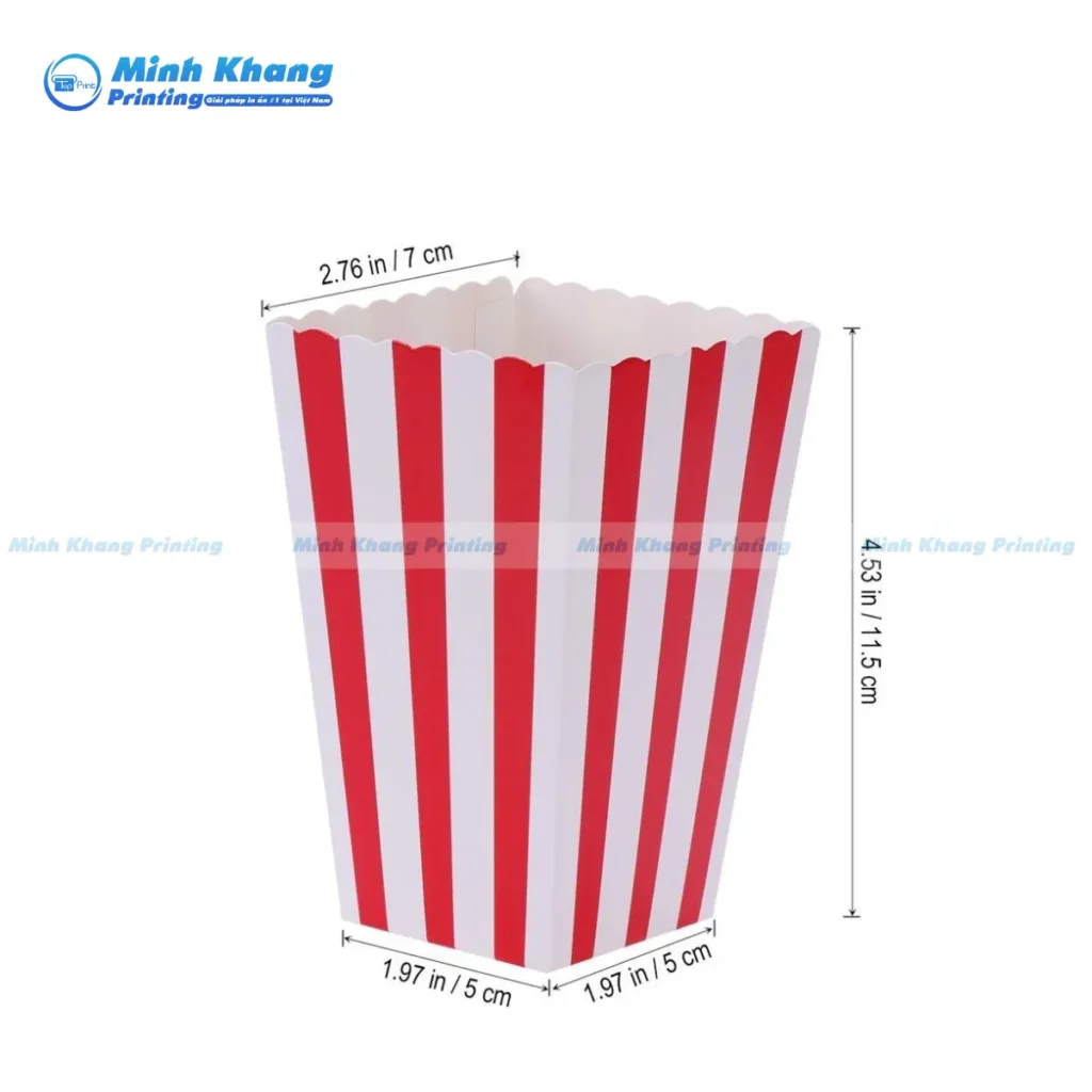 Mẫu túi giấy đựng bỏng ngô được kiểm định về an toàn vệ sinh thực phẩm, sử dụng mực in không độc hại