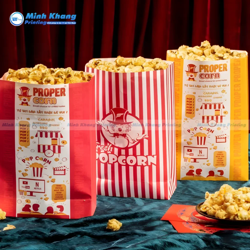 Khám Phá Các Loại Vật Liệu & Công Nghệ In Túi Giấy Đựng Bắp Răng Bơ