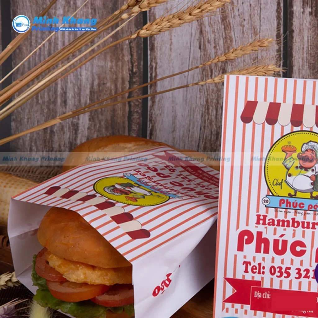 Mẫu túi đựng bánh hamburger size 15x18cm tiêu chuẩn, phổ biến nhất hiện nay