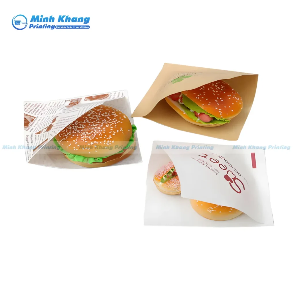 Mẫu túi đựng bánh hamburger Kraft nâu, mang phong cách mộc mạc, thân thiện môi trường