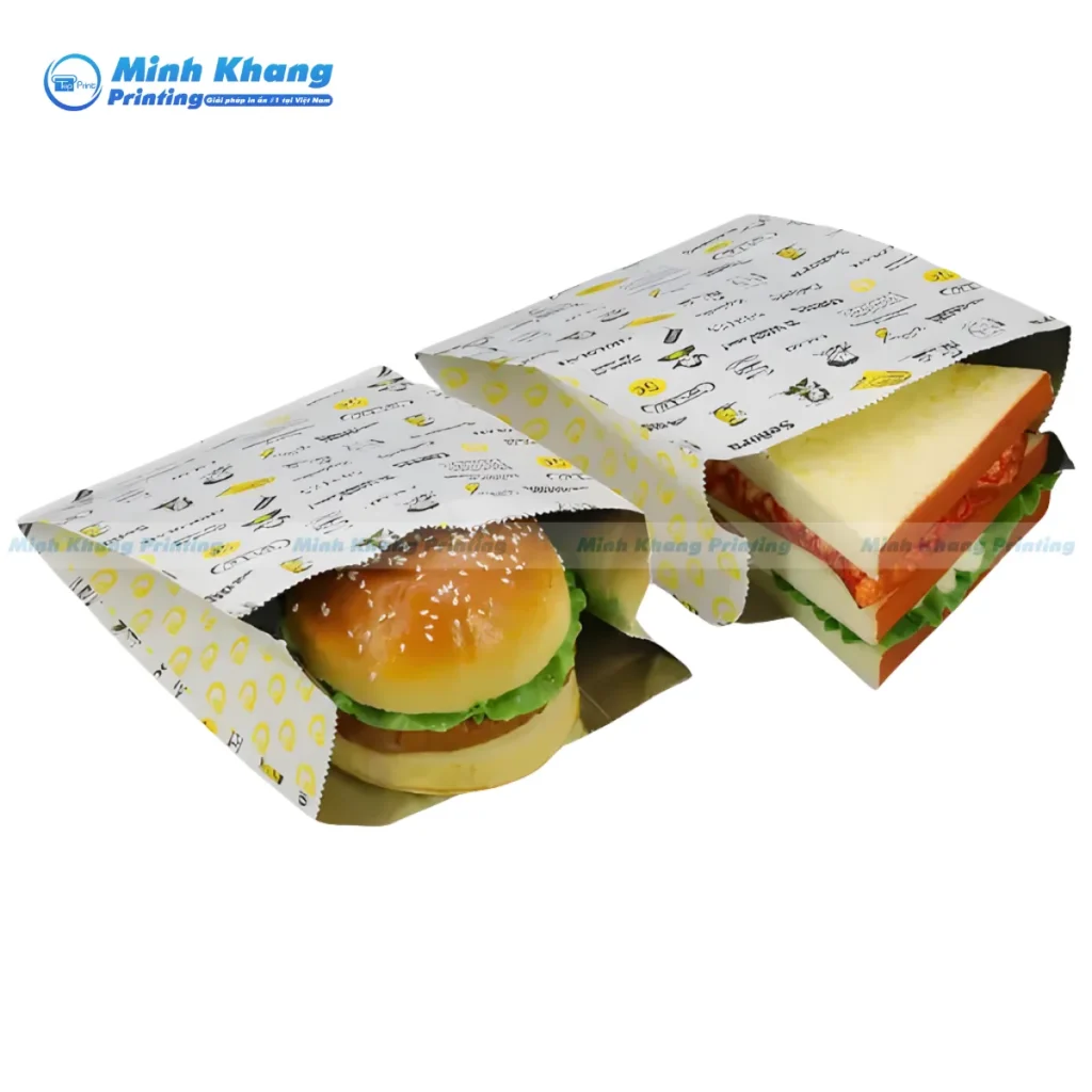 Mẫu túi giấy đựng hamburger có tráng phủ PE, chống rò rỉ sốt tuyệt đối