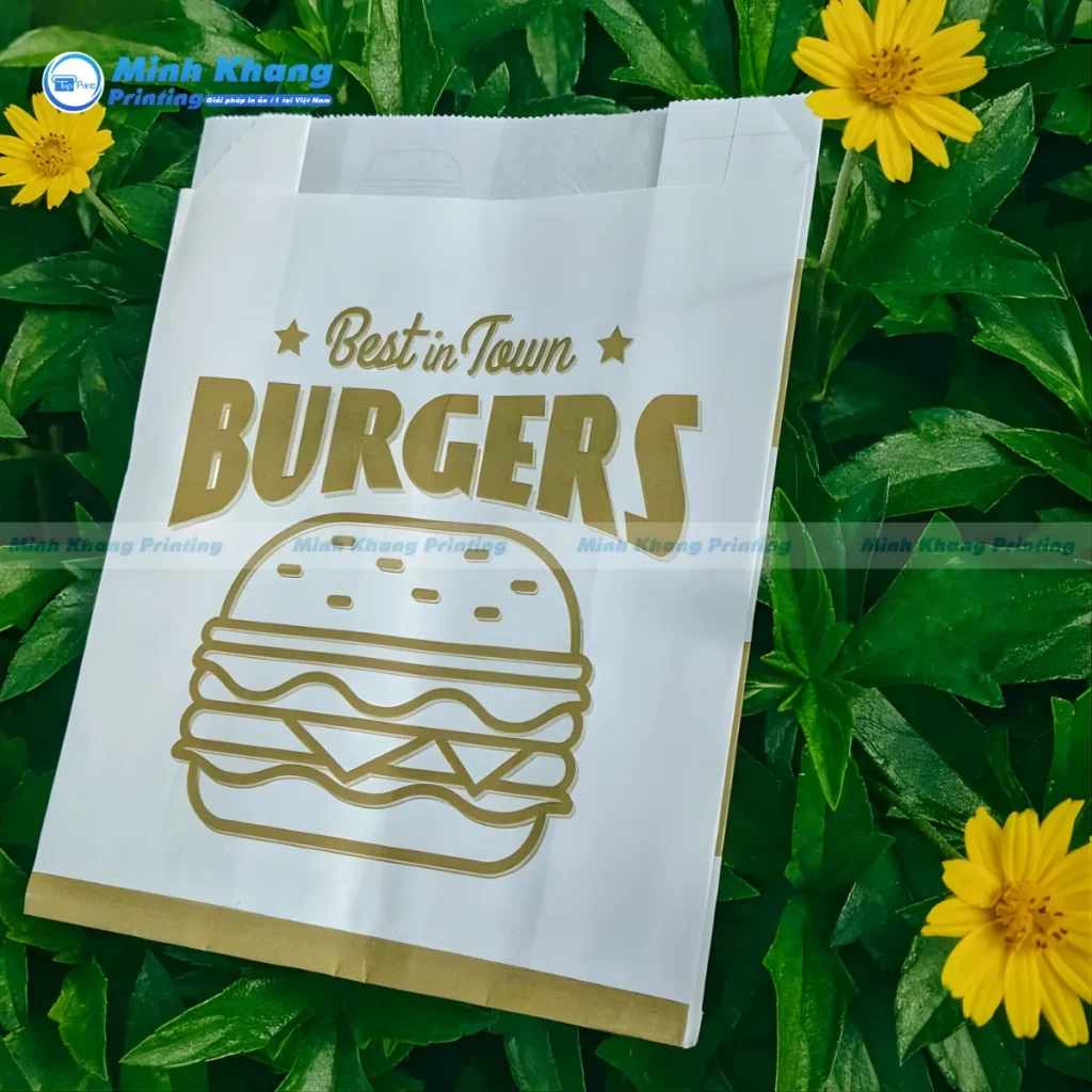 Mẫu túi giấy đựng hamburger chống thấm dầu, giữ trọn hương vị nóng hổi của bánh