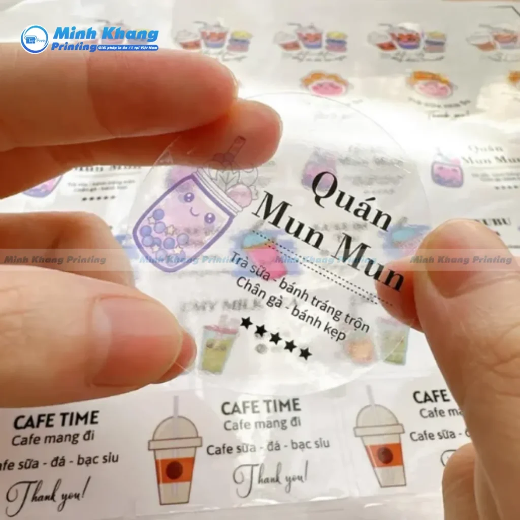 Mẫu tem dán trong suốt quán trà sữa Mun Mun chống thấm nước