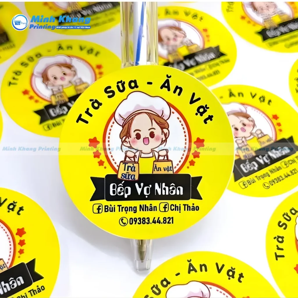 Mẫu tem nhãn dán ly trà sữa- ăn vặt  in Kỹ Thuật Số đảm bảo lấy liền, phù hợp cho nhu cầu in gấp