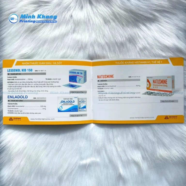 Mẫu Catalogue hiệu thuốc in khổ A5 ngang, chất liệu C250gsm độc đáo