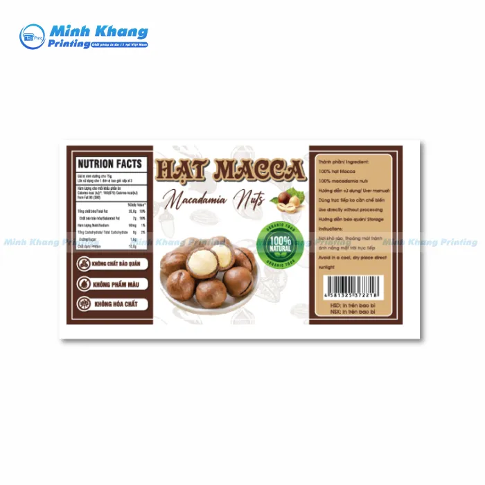 Mẫu Tem Dán Sản Phẩm Hạt Macca
