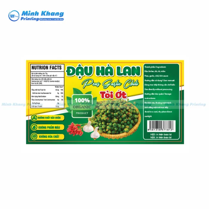 Mẫu Tem Dán Sản Phẩm Đậu Hà Lan 100% organic