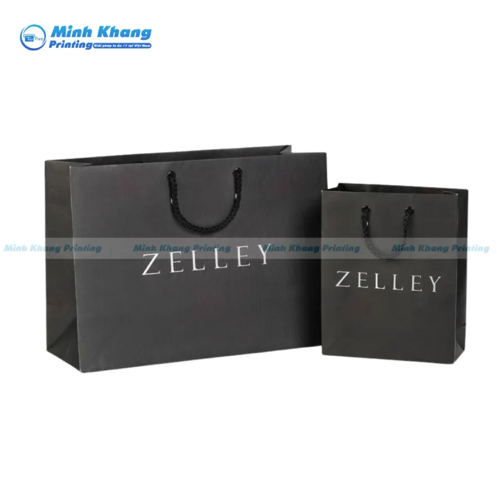Mẫu túi giấy màu đen quần áo với thiết kế tối giản, phù hợp phong cách Minimalism