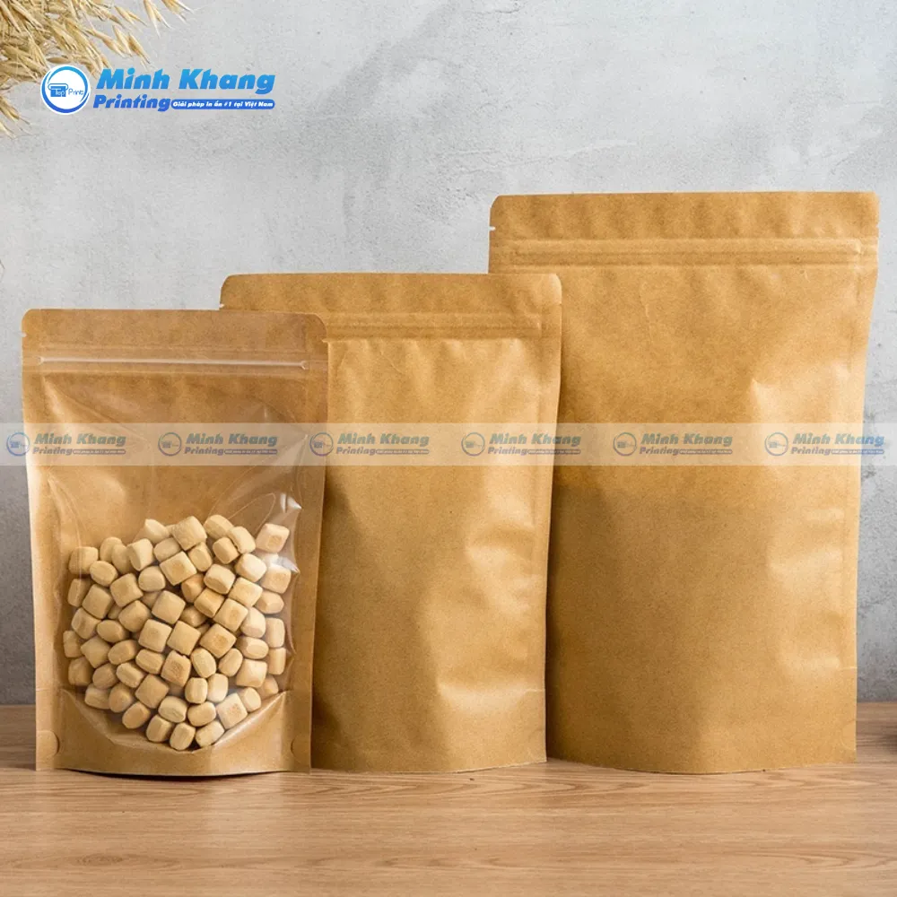 Mẫu Túi Zip Giấy Kraft Có Cửa Sổ Đựng Sản Phẩm Khô