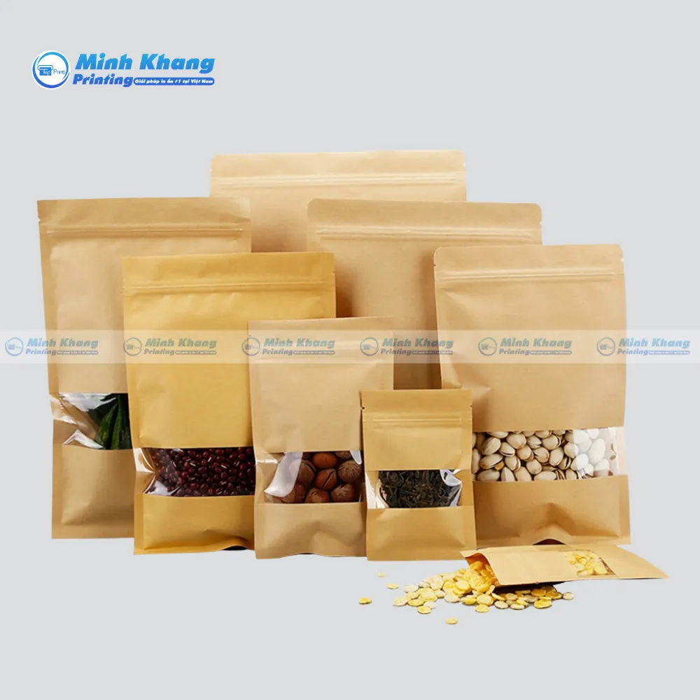 Mẫu Túi Zip Giấy Kraft Có Cửa Sổ Đẹp & Đa Dạng Kích Thước