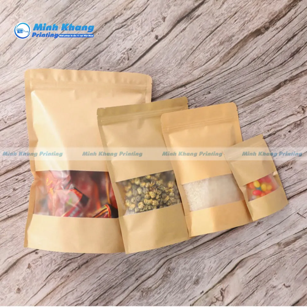 Mẫu Túi Zip Đựng Bánh Kẹo Giấy Kraft Có Cửa Sổ 
