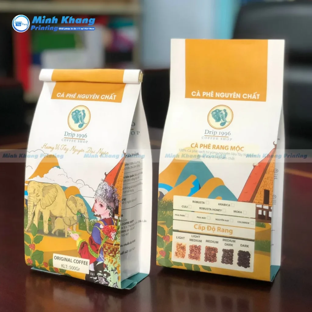 Mẫu túi giấy đựng cà phê nguyên chất 500g 