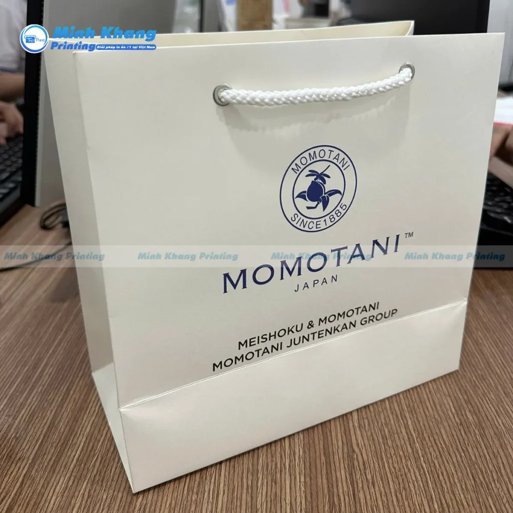 Mẫu túi giấy kraft trắng có quai cầm đơn giản, chuyên nghiệp