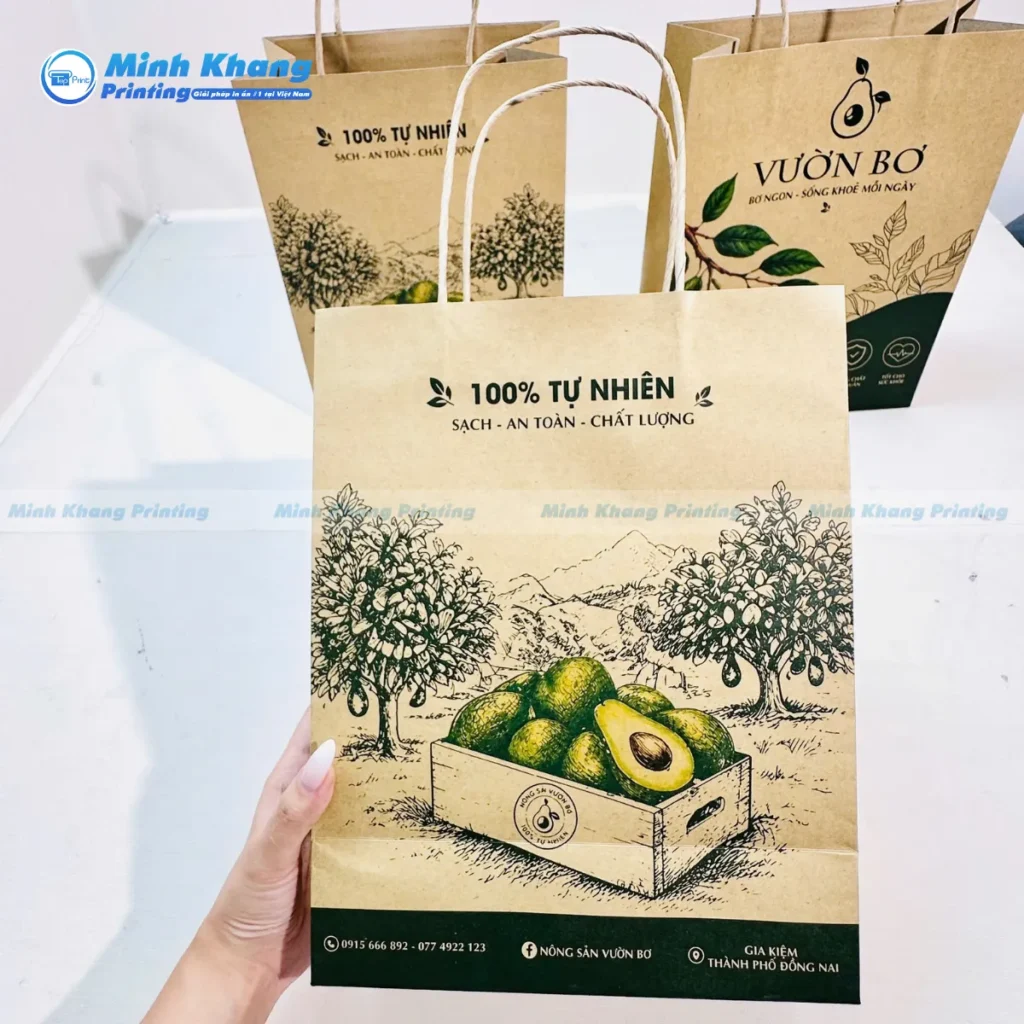 Mẫu túi giấy đựng bơ chất liệu giấy kraft có quai cầm chắc chắn