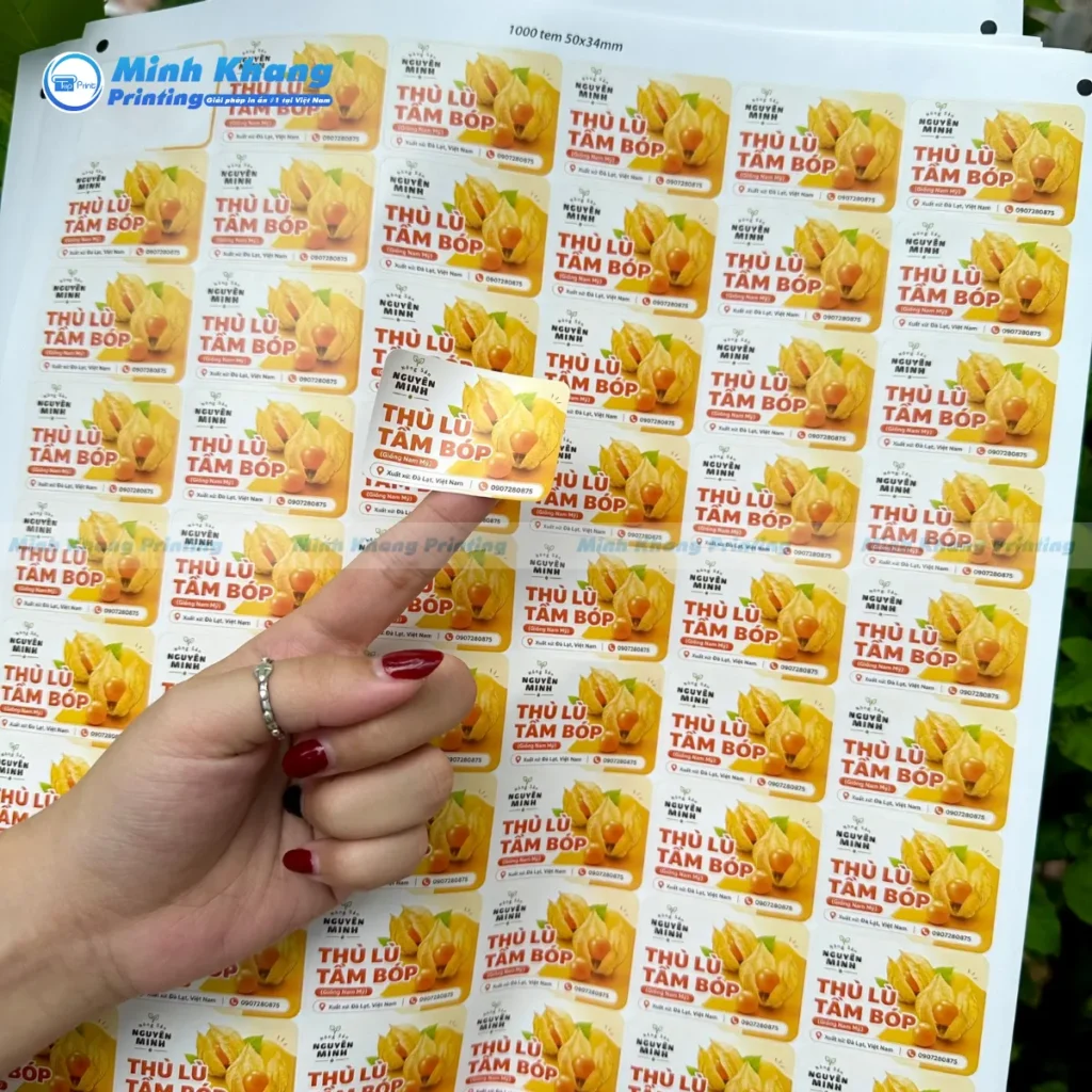 Mẫu tem trái cây dán bao bì chất liệu decal giấy cán màng