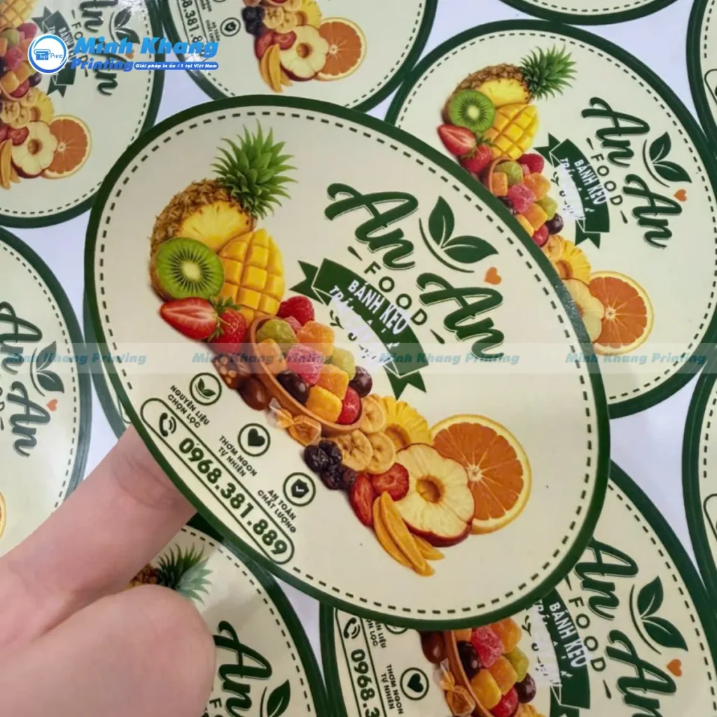Mẫu tem trái cây chất liệu decal nhựa cán bóng chống thấm