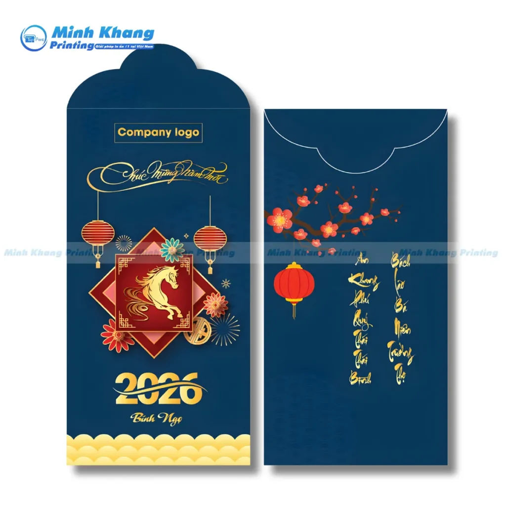 Mẫu phong bao Tết 2026 cao cấp sử dụng ép kim và dập nổi tạo cảm giác sang trọng
