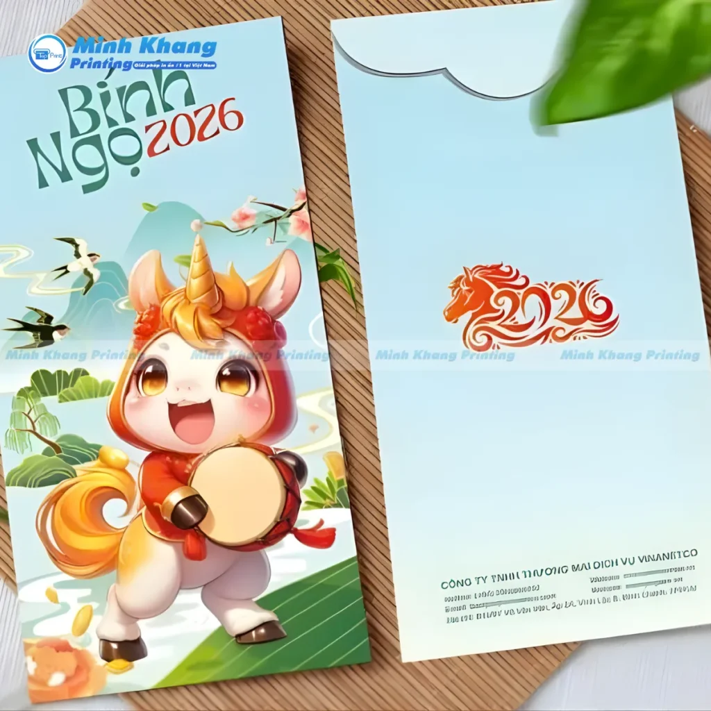 Mẫu phong bao Tết giấy mỹ thuật bề mặt cao cấp, màu in trầm ấm, phù hợp phân khúc khách hàng cao cấp