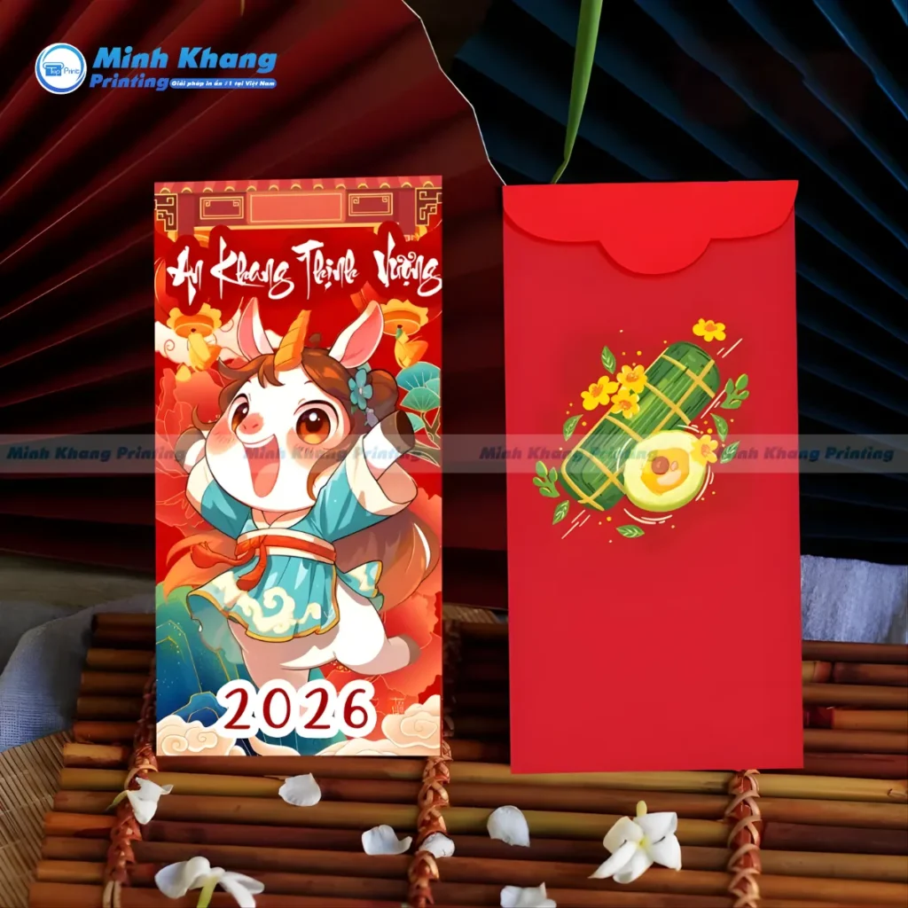 Mẫu bao lì xì con giáp ngựa phong cách chibi dễ thương, được Gen Z và trẻ em đặc biệt yêu thích