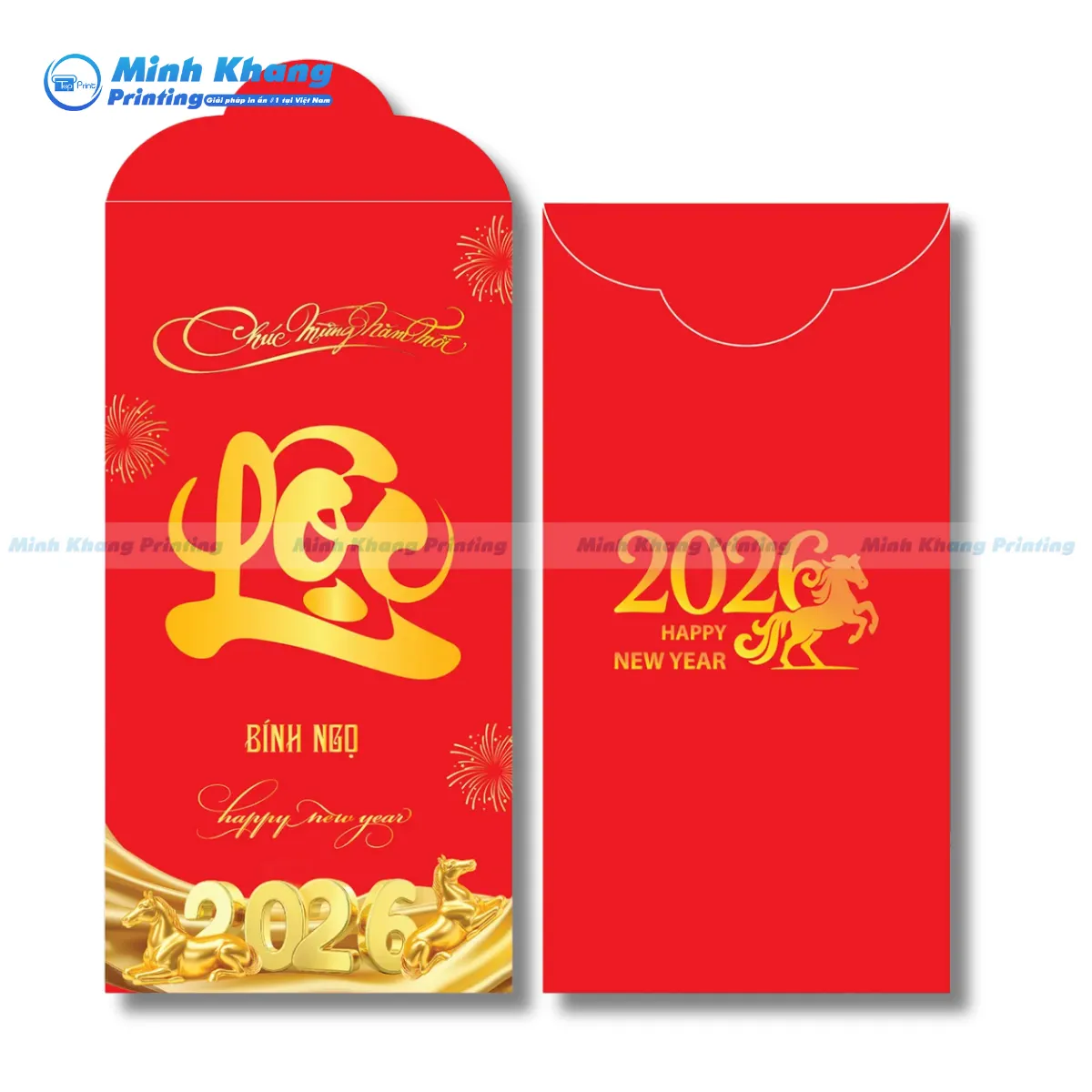 Mẫu bao lì xì Tết 2026 thiết kế hình con ngựa Bính Ngọ mang ý nghĩa mã đáo thành công, tài lộc dồi dào