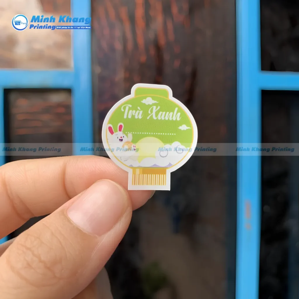 Mẫu tem dán vị nhân trà xanh sữa dừa hình chiếc lồng đèn trung thu