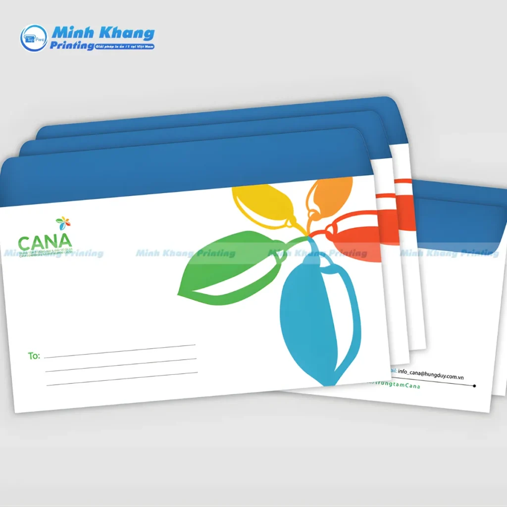Mẫu bao thư Cana in Offset công nghiệp, cho chất lượng màu CMYK chuẩn xác, thích hợp cho các dự án in bao thư lấy liền