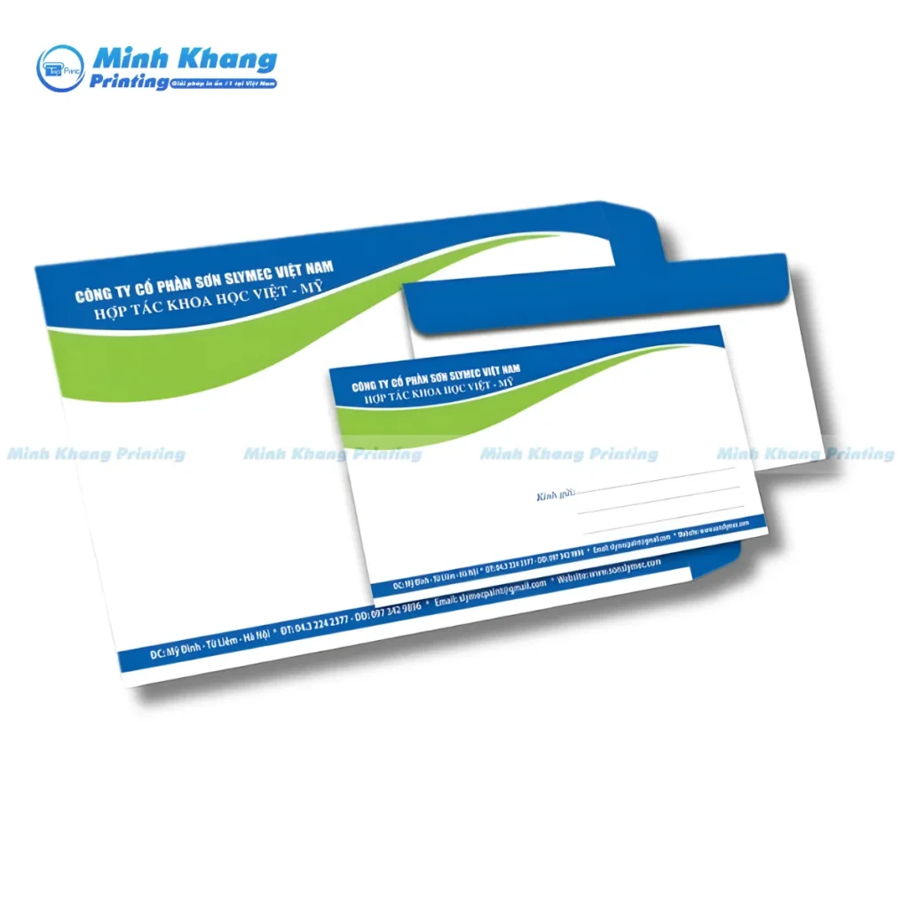 Mẫu bao thư dán keo chờ, có lớp keo bảo vệ sẵn, thao tác dán nhanh chóng, đảm bảo niêm phong chắc chắn