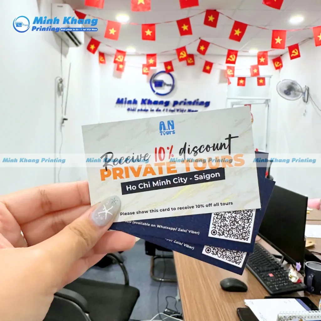 Mẫu phiếu ưu đãi giảm 10% tích hợp mã qr 