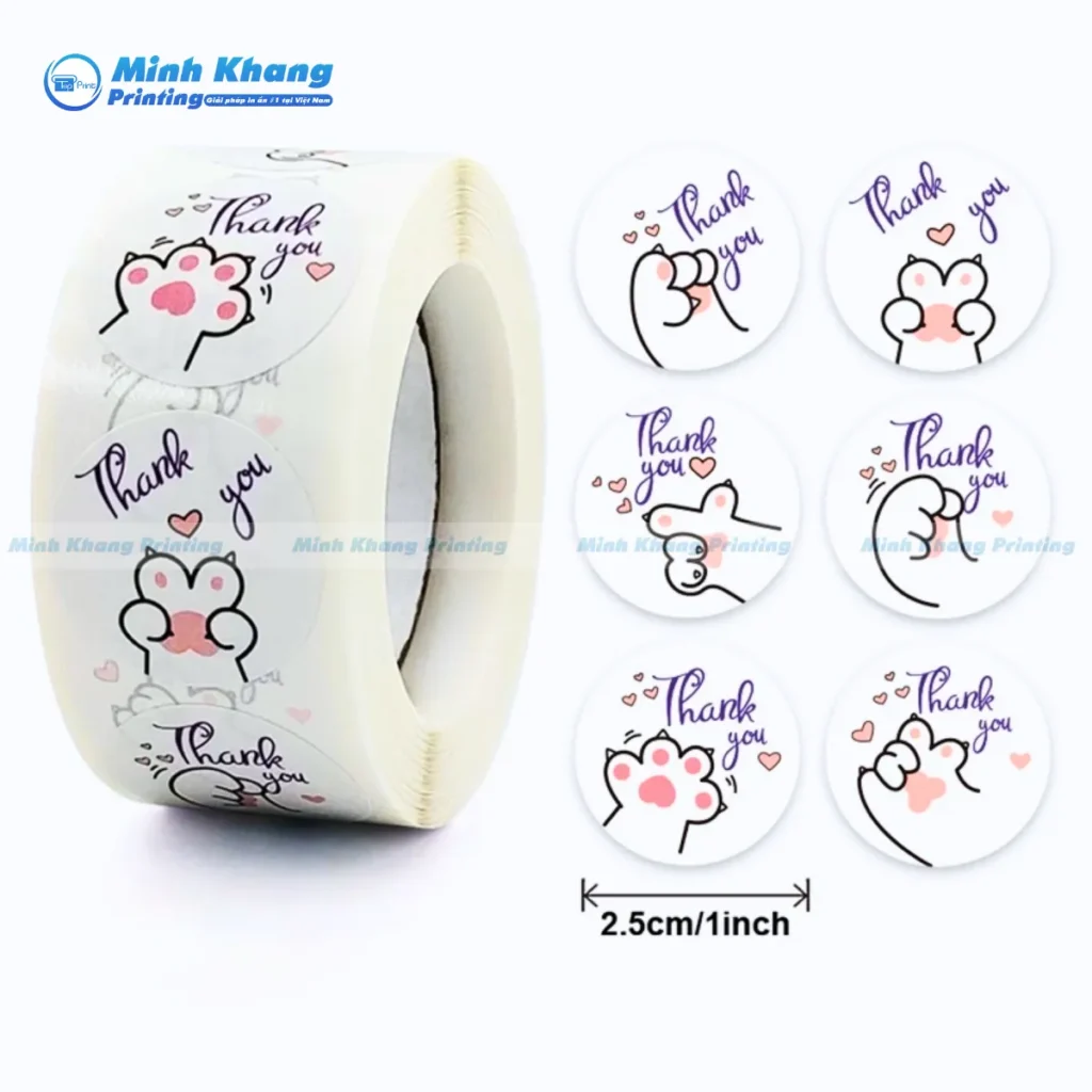 Mẫu sticker cuộn chân mèo dài 2.5mm dùng để dán niêm phong sản phẩm